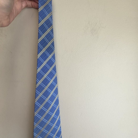 Hugo Boss Blue and Gold Plaid Tie - Picture 5 of 14